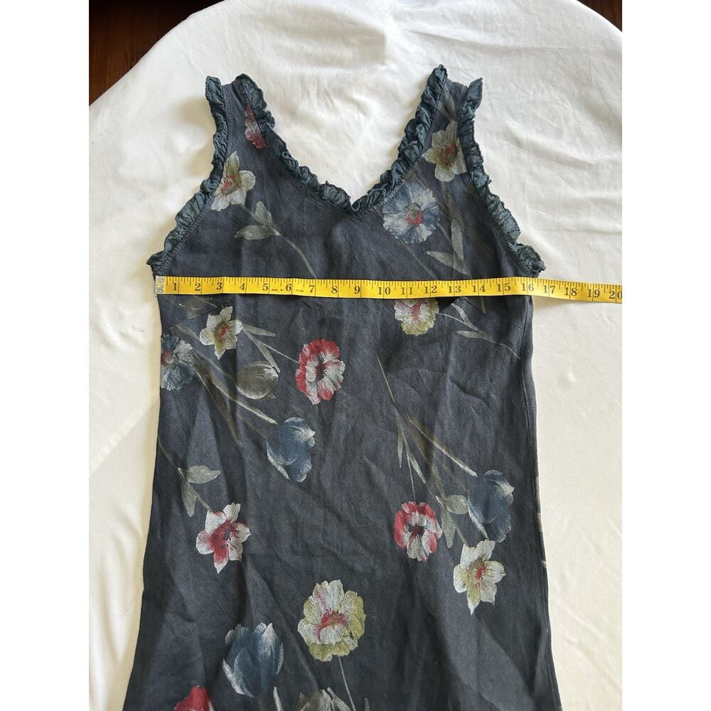 Angela Mara Floral Linen Ruffle Sheath Dress Womens Size Small Blue Romantic - Picture 6 of 8